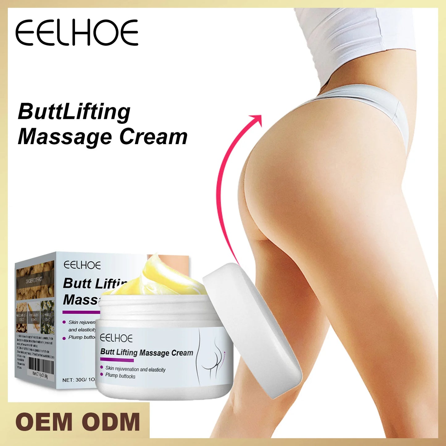 Butt Lifting Massage Cream, Hip Care, Tightens The Body Skin, Enhances Buttock Elasticity, Moisturizes and Nourishes