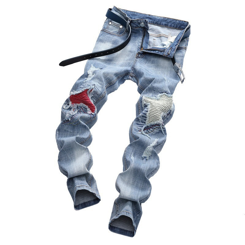Men's Light-colored Stretch Ripped Jeans