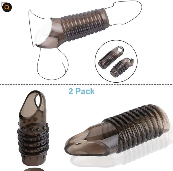 2PCS Reusable Cock Ring Glans Enlarger Delayed Ejaculation Sleeve Extender