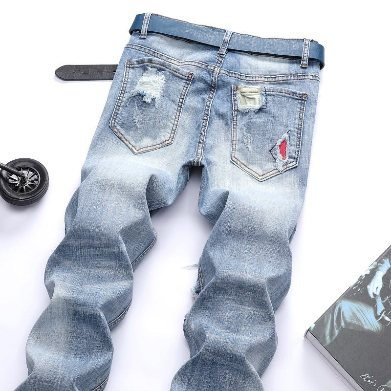 Men's Light-colored Stretch Ripped Jeans