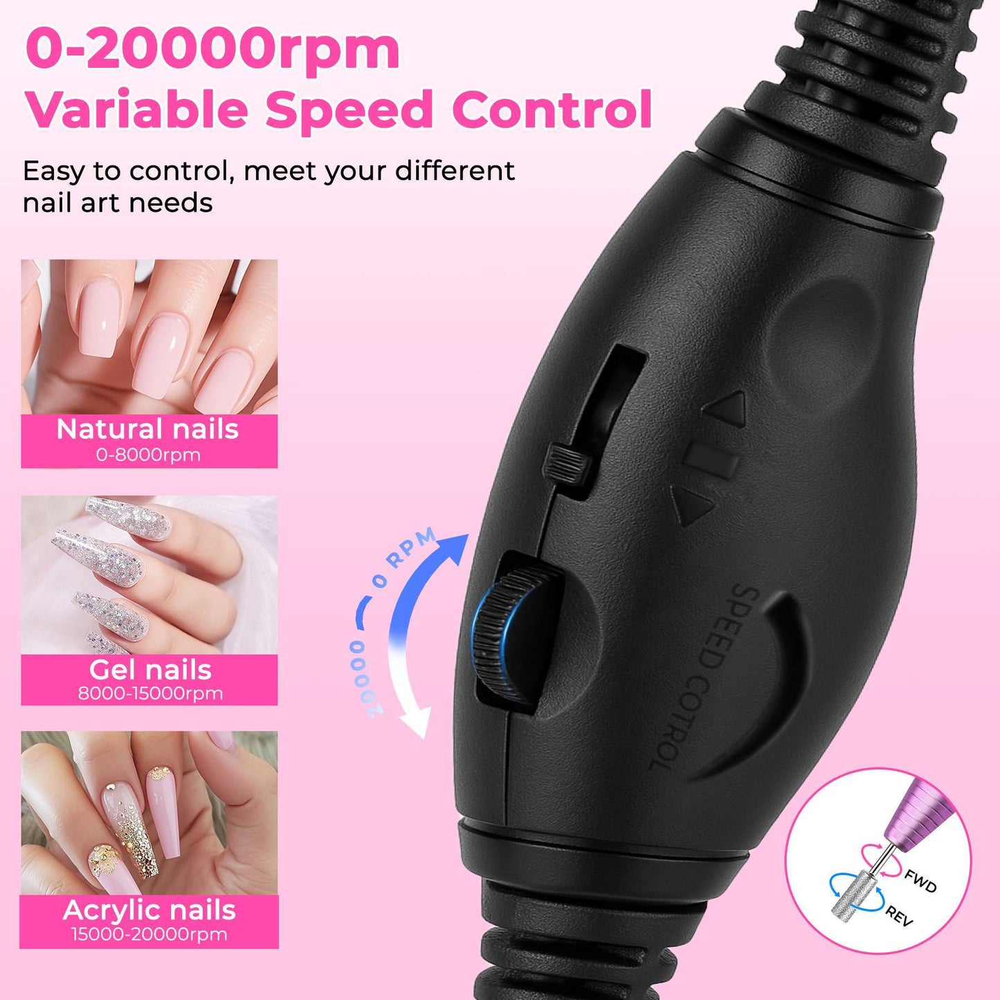 Professional Portable Electric Nail File Kit, Manicure With Nail Drill Bits