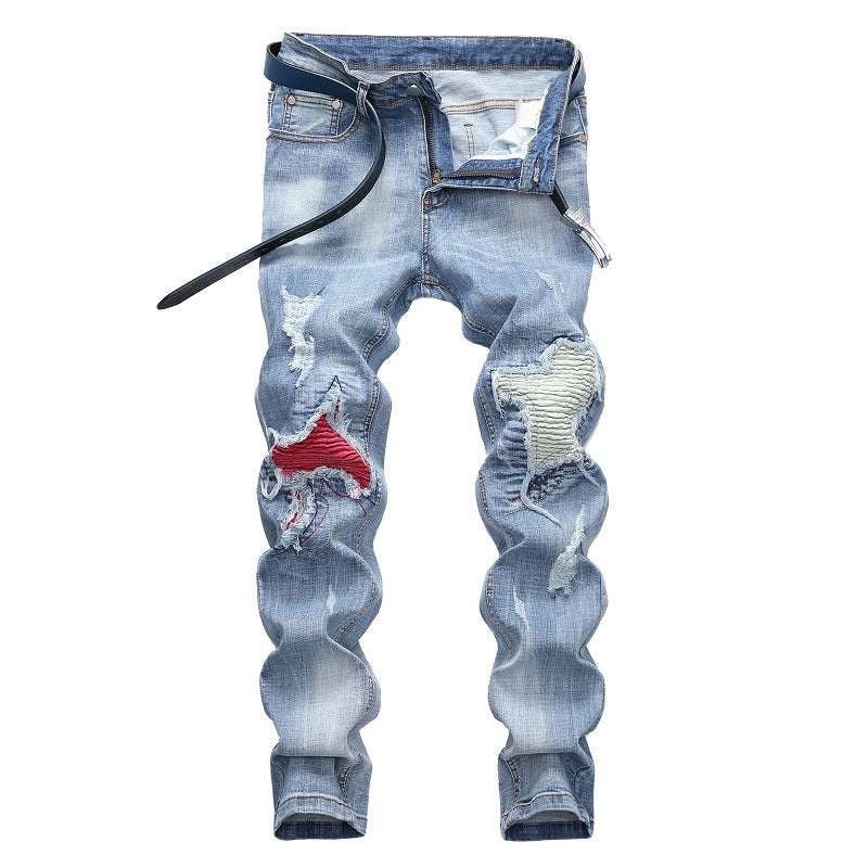 Men's Light-colored Stretch Ripped Jeans