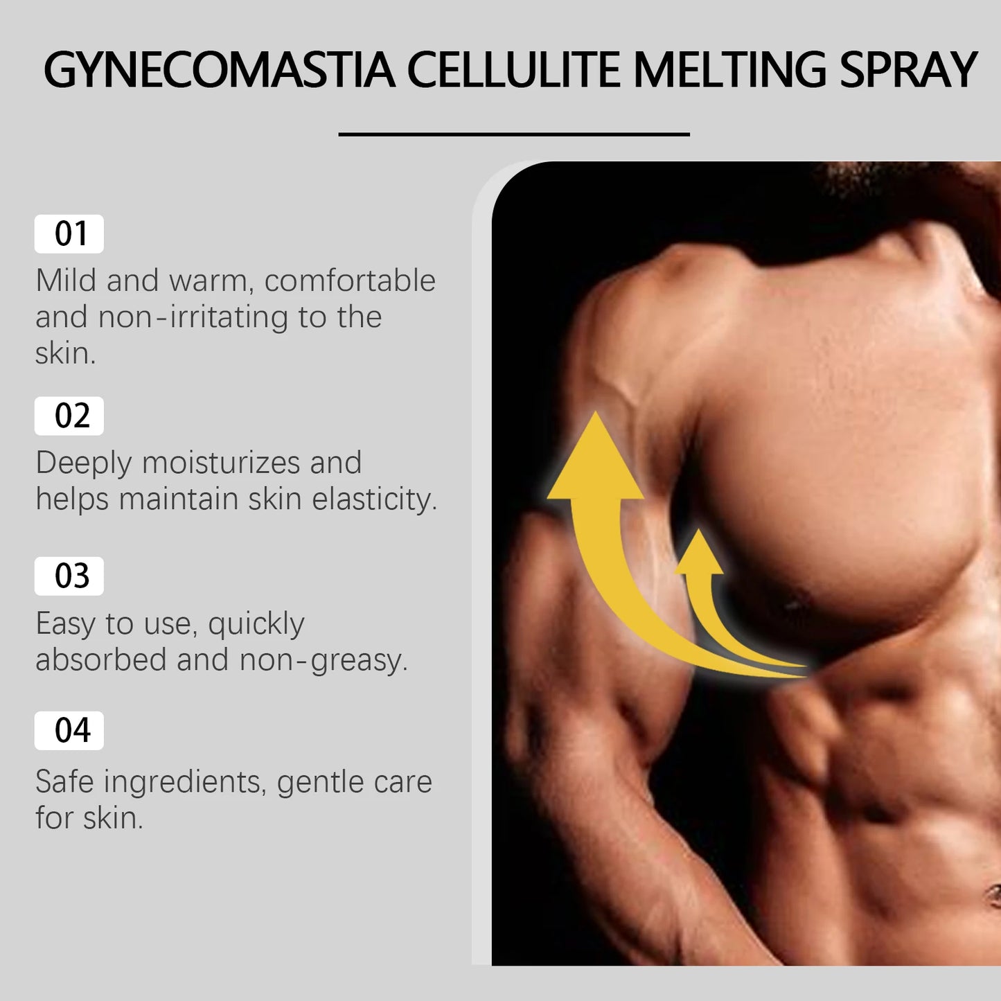 Men's Chest Firming Spray - Skin Tightening, Enhance Contour, Non-Greasy Formula w/ Peppermint & Honeysuckle Extracts