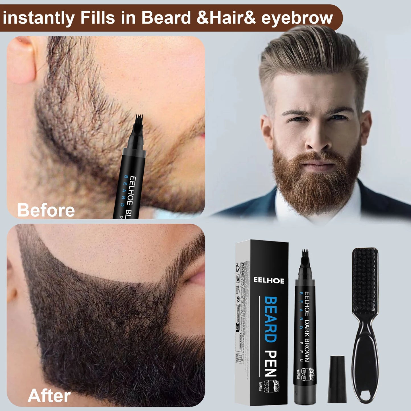 Beard Fillering Pen Kit Thicken Stubble Long Lasting Repair Hairline Natural Beauty Waterproof Moustache Coloring Styling Pencil
