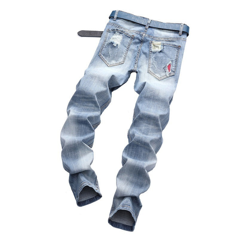 Men's Light-colored Stretch Ripped Jeans