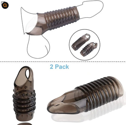 2PCS Reusable Cock Ring Glans Enlarger Delayed Ejaculation Sleeve Extender