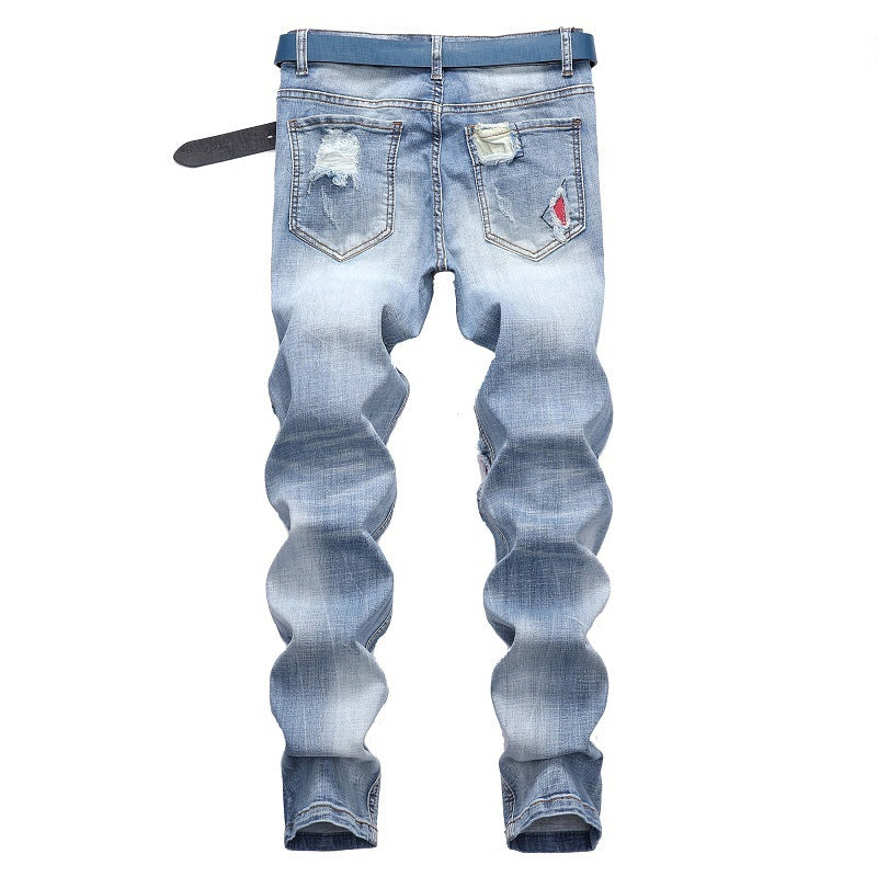 Men's Light-colored Stretch Ripped Jeans