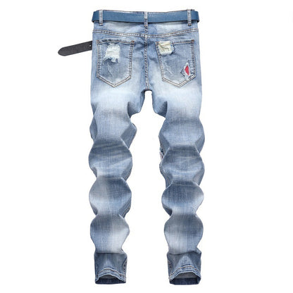 Men's Light-colored Stretch Ripped Jeans