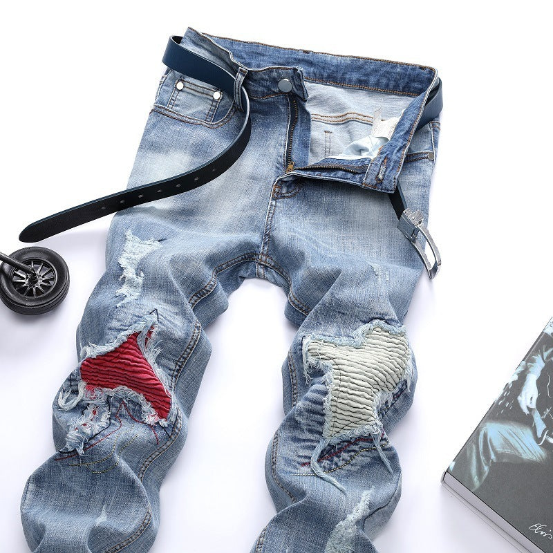 Men's Light-colored Stretch Ripped Jeans