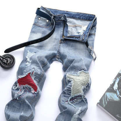 Men's Light-colored Stretch Ripped Jeans