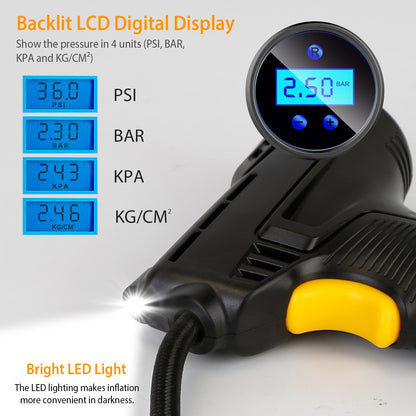 Portable Car Tire Inflator DC 12V Digital Car Air Compressor Electric Air Inflator With LED Light 150PSI